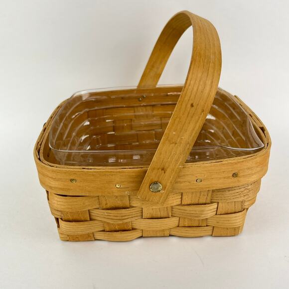 Peterboro Basket Co Napkin Basket with Stiff Swing Handle and Liner - Picture 4 of 8